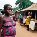 **

A bustling Congolese market scene. In the foreground, a single mother is selling goods, her children nearby. A TV crew filming a local drama is visible in the background, subtly highlighting the drama's connection to real-life struggles. Focus on vibrant fabrics, expressions of determination on the mother's face, and the realistic portrayal of everyday life in Congo.

**
