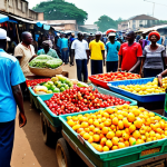 Bustling Market Scene in Brazzaville**

"A vibrant and colorful market scene in Brazzaville, Congo. People are selling fruits, vegetables, and local crafts. Everyone is fully clothed in modest, everyday attire. The market is filled with activity, but the scene is peaceful and safe.  Emphasis on the rich colors and textures of the goods and clothing.  Bright daylight.  Safe for work, appropriate content, fully clothed, family-friendly, professional photography, perfect anatomy, natural proportions, well-formed hands, proper finger count, natural pose."

**