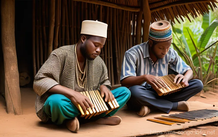 콩고 공화국의 음악과 전통 춤 - A group of joyous Congolese dancers performing a lively Rumba. The scene is set in a vibrant communi...