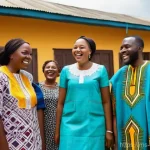 Home 10 콩고 공화국의 종교와 신앙 생활 - **Prompt:** A joyous and bustling scene outside a modern, vibrant Protestant church in a Congolese c...