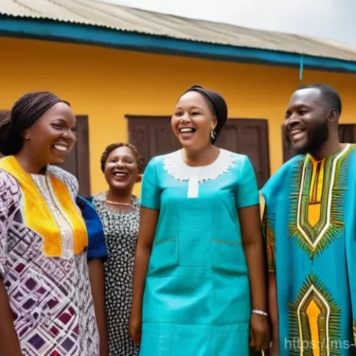 Home 22 콩고 공화국의 종교와 신앙 생활 - **Prompt:** A joyous and bustling scene outside a modern, vibrant Protestant church in a Congolese c...