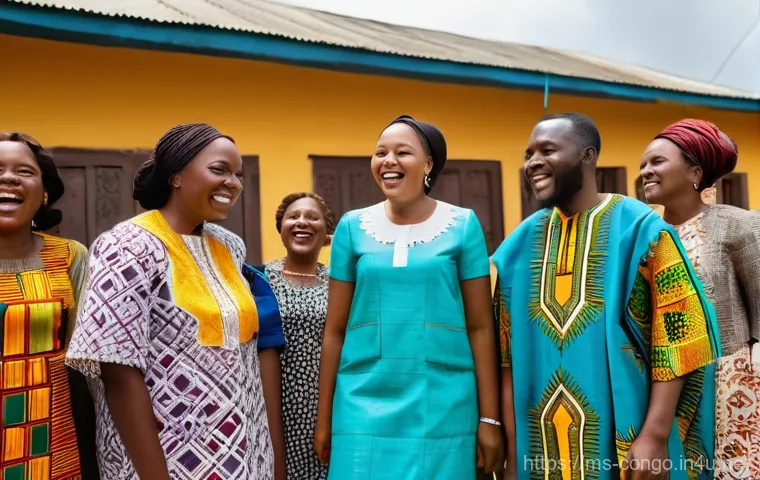 콩고 공화국의 종교와 신앙 생활 - **Prompt:** A joyous and bustling scene outside a modern, vibrant Protestant church in a Congolese c...